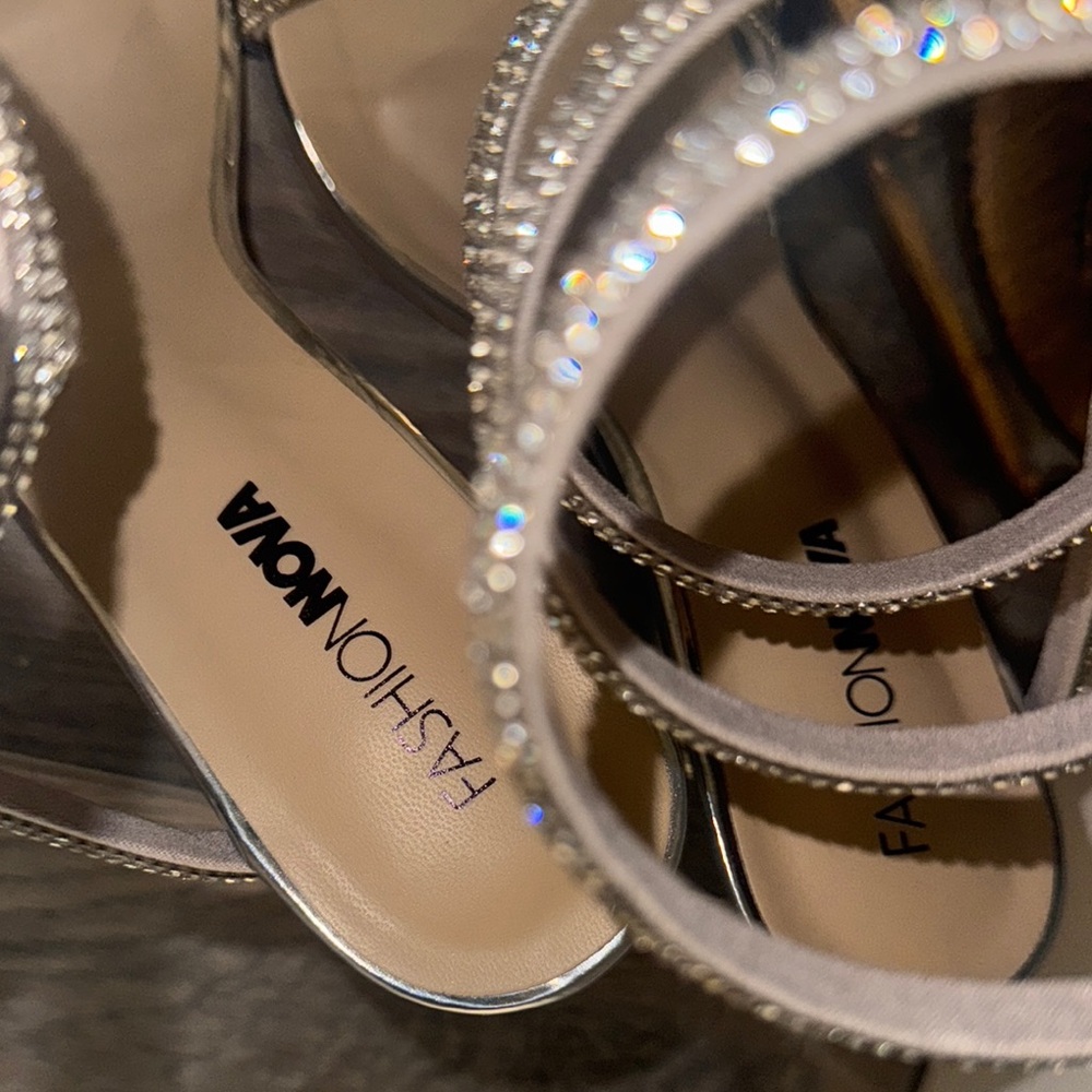 Fashion Nova Silver Rhinestone Stiletto Heels - Picture 2 of 3